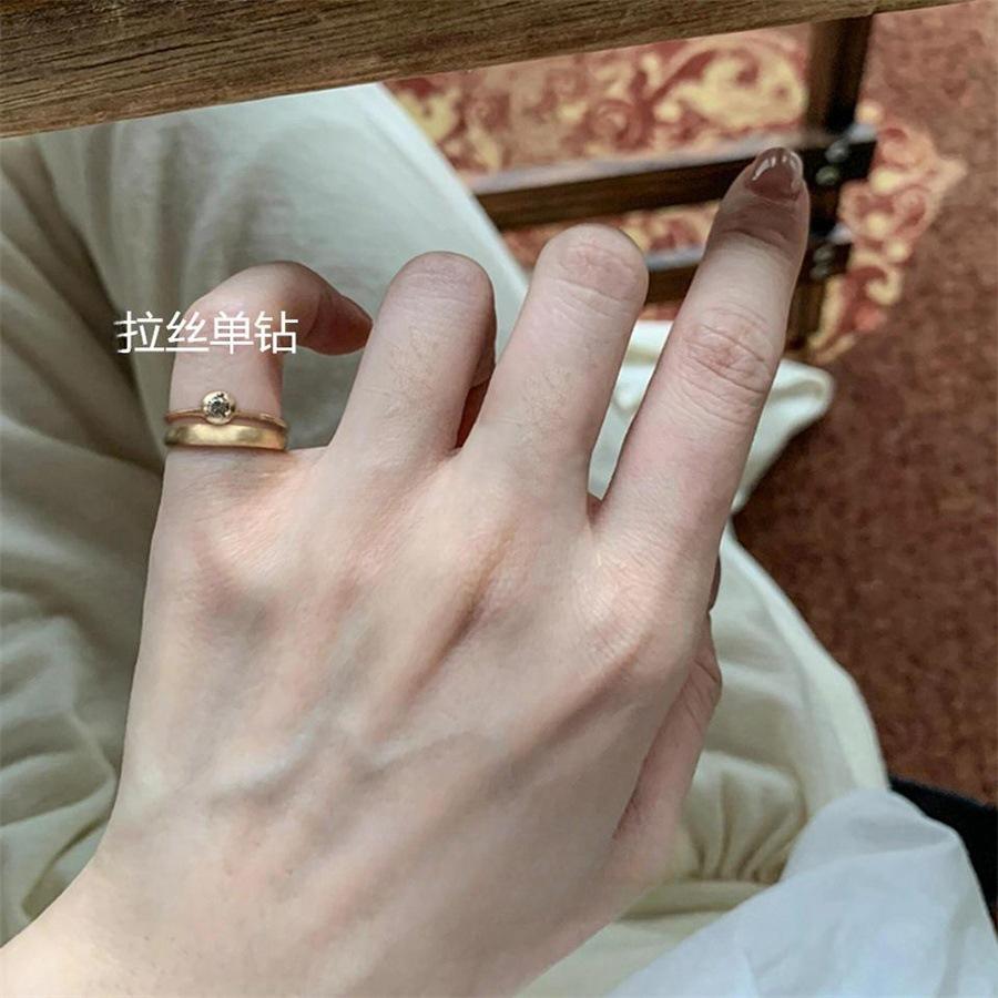 Brushed Stacked Ring Does Not Fade Niche Design Simple Zircon Open Ring Tail Ring Tide