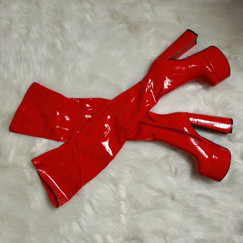 Nightclub Women Thigh High Boots Glisten Patent Leather High Platform Boots Sexy Solid Color High Heels Shoes Women's High Boots