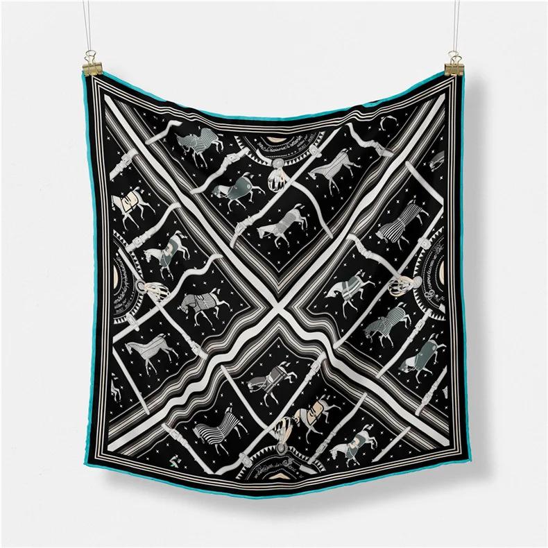 Luxury Print Silk Square Scarf Women Spring Neck Tie Shawl Wraps Female 53cm Hair Hand Wrist Headkercheif Hijab Bandana