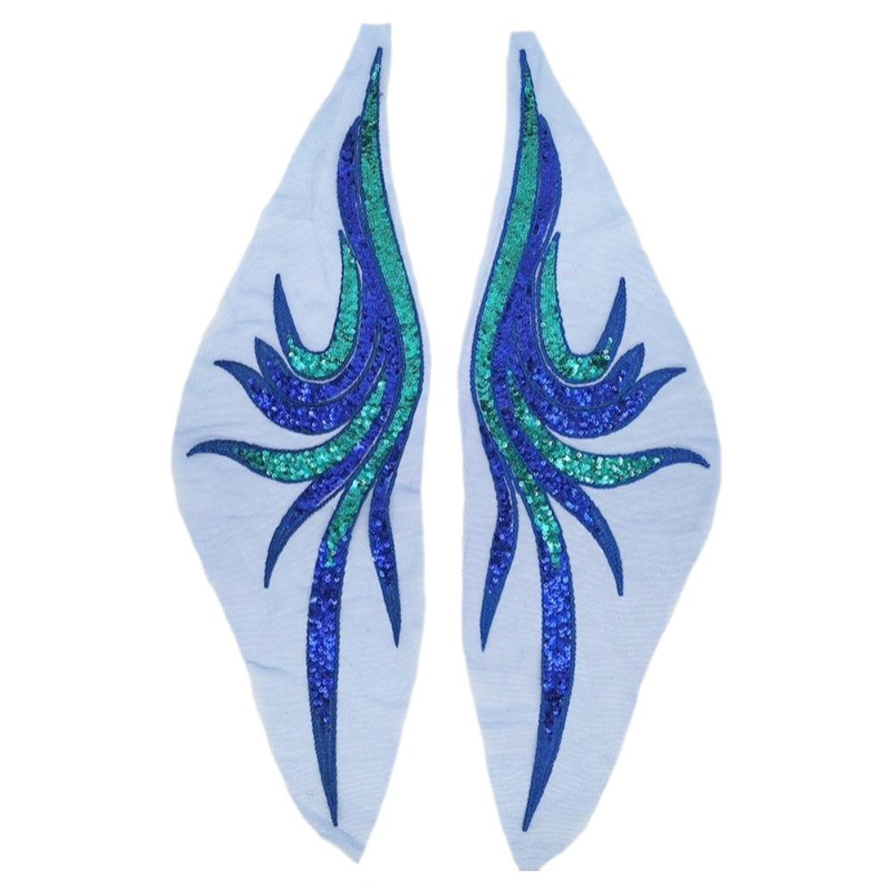 Fashion 14x50cm Sequined Embroidery Patches Royal Blue Gold Embroidered Floral Patches Clothing Applique Clothing