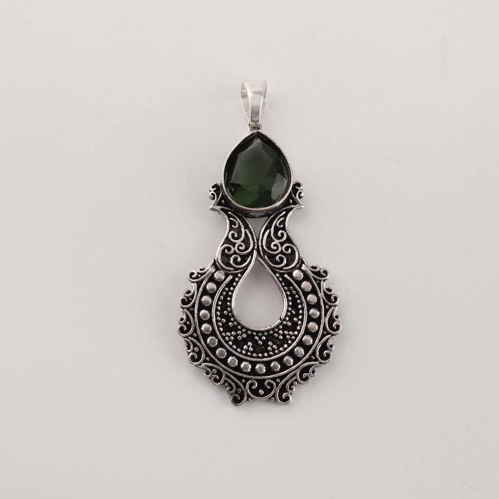Green Tourmaline Gemstone 925 Sterling Silver Women Jewelry Pretty Oxidize Pendant 1.8" CP-45-14