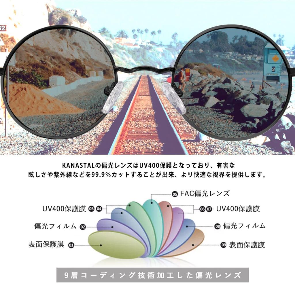 [KANASTAL] Round Sunglasses for Men and Women, Polarized, Classic Design, Fashionable, UV Protection, Ultra-lightweight, Suitable for Driving (Matte