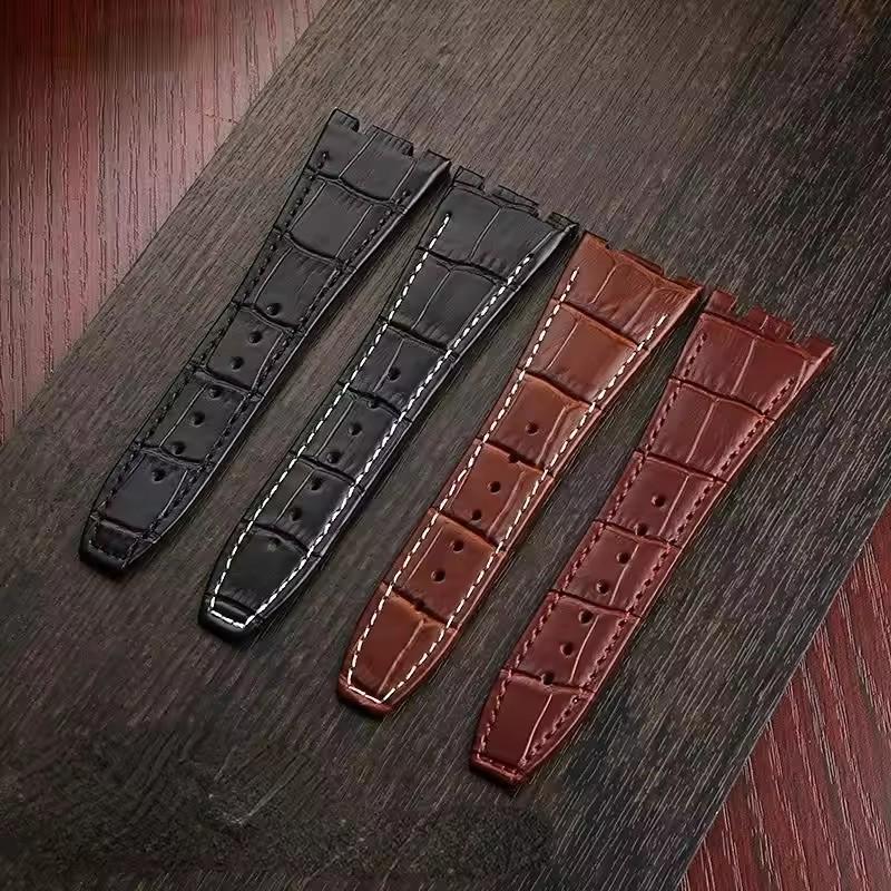 Vysoce kvalitní kožený řemínek pro Audemars Piguet AP15400 15703 15500 Řada Royal Oak Pánský řemínek Dvojitý konkávní rozhraní 26mm