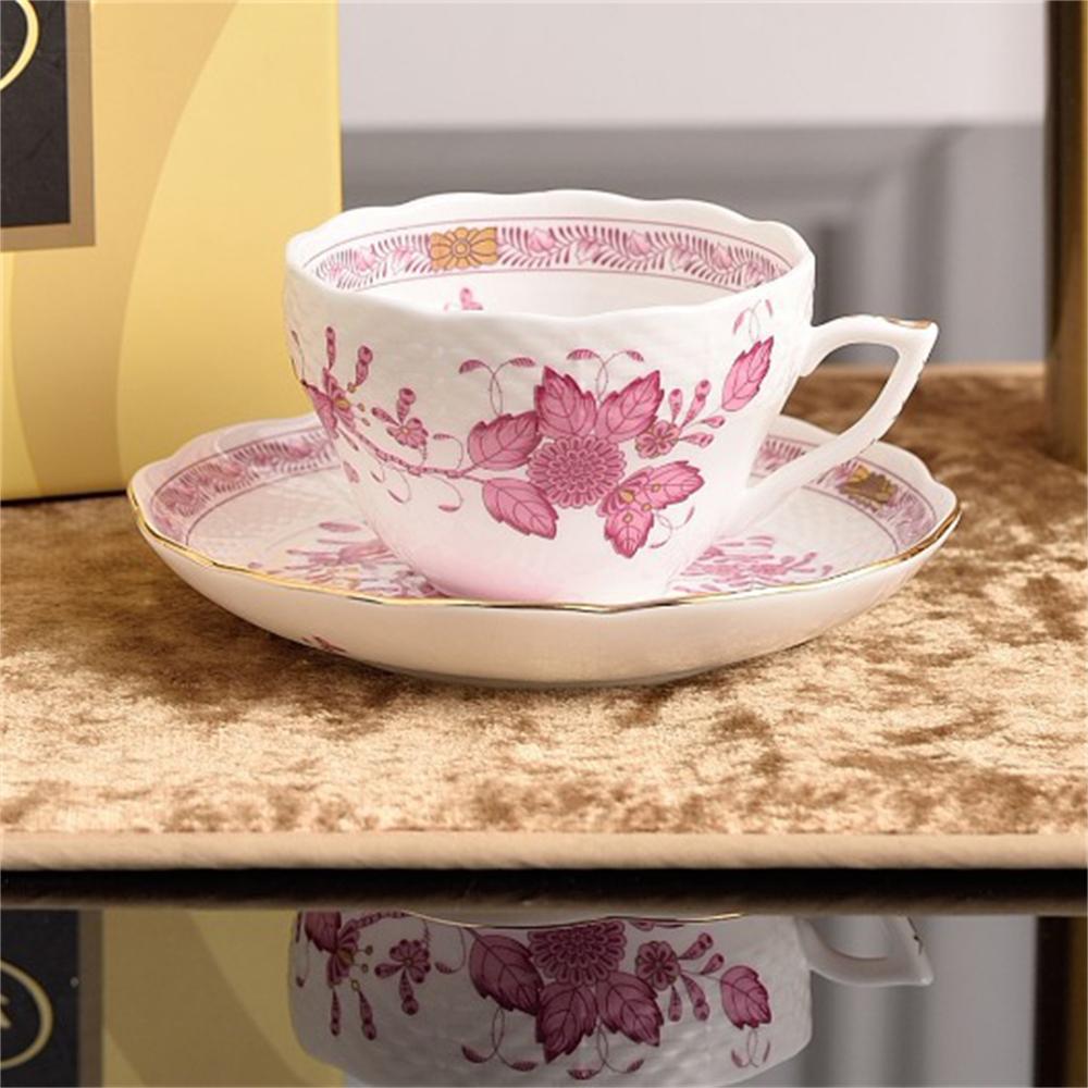 Creative Afternoon Tea Coffee Cup And Saucer Flower And Bird Printing Black Tea Cup Set Kitchen Supplies Cup And Saucer Gift