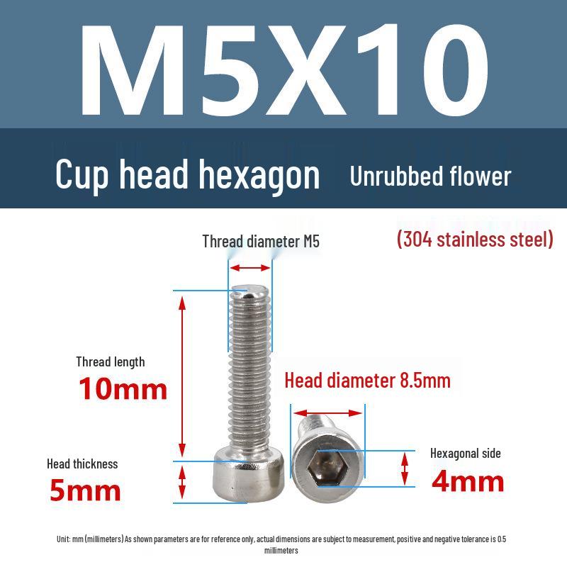 Yigu 304 Stainless Steel Socket Head Cap Screw, M2-M6 Cylindrical Head, Full Thread, Non-Knurled