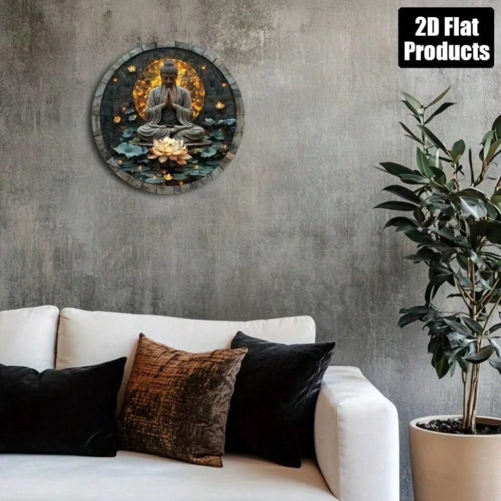 Vintage Zen Buddha Tin Sign Round Wall Art Home Office Decor Illuminated