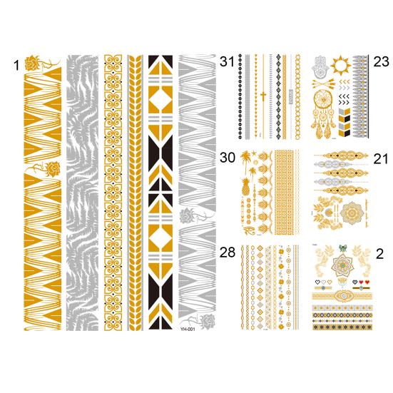 Golden Color Temporary Tattoos Waterproof Metallic Temporary Transferable Tattoos Tattoo Body Art Sticker Arm