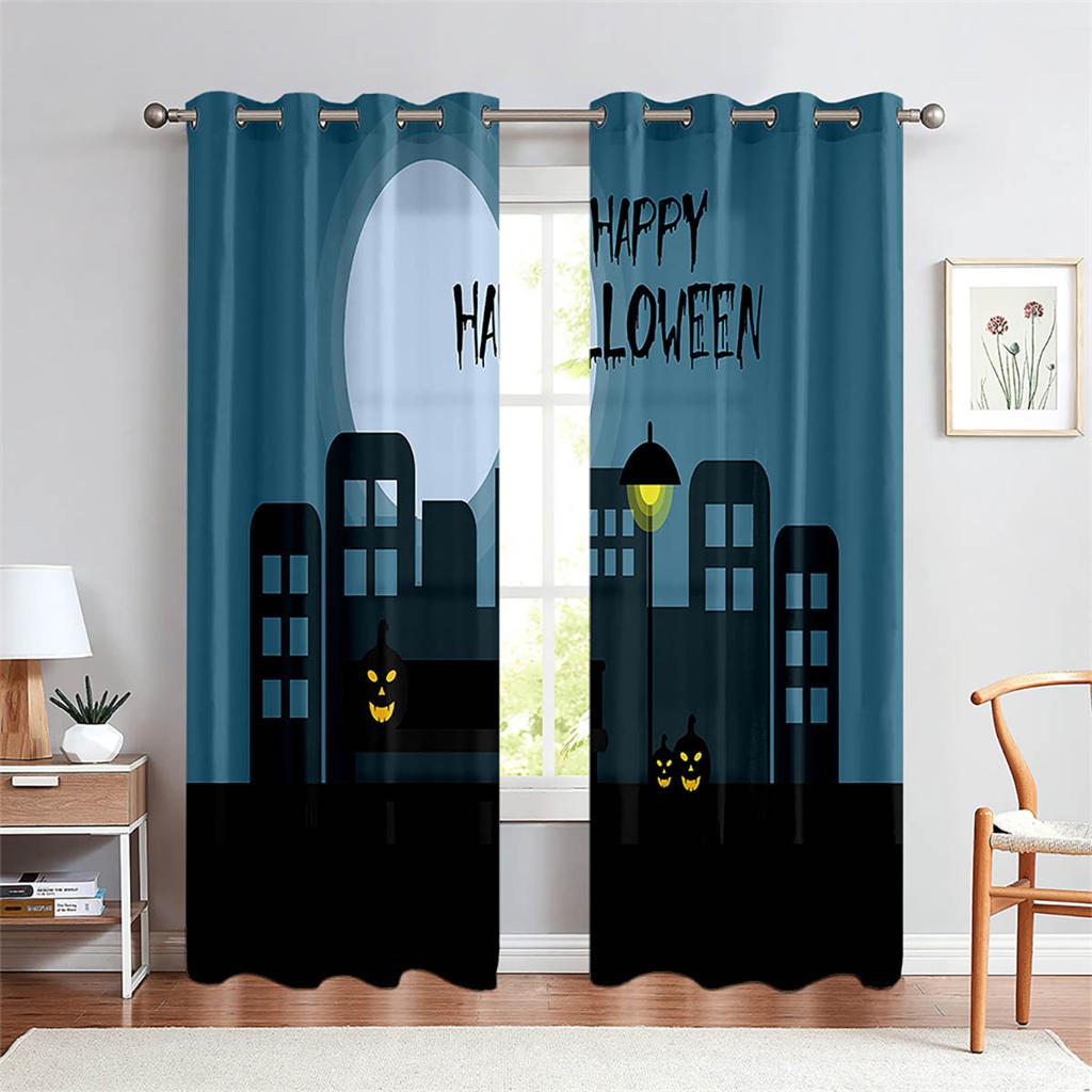 Halloween Dark Big Hand Skull Bat 3D Curtains 2 Panel Living Room Bedroom Balcony Window Decorative Curtains