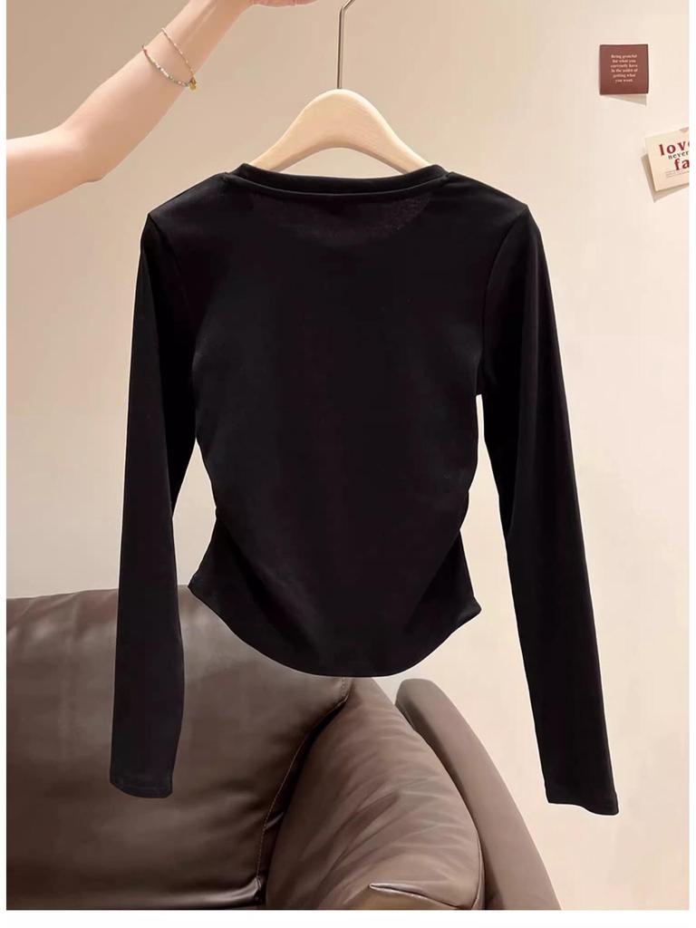 Φθινοπωρινή Γυναικεία Μπλούζα με Στρογγυλή Λαιμόκοψη, Κέντημα Φιόγκο, Μακρύ Μανίκι και Πλισέ Λεπτομέρειες