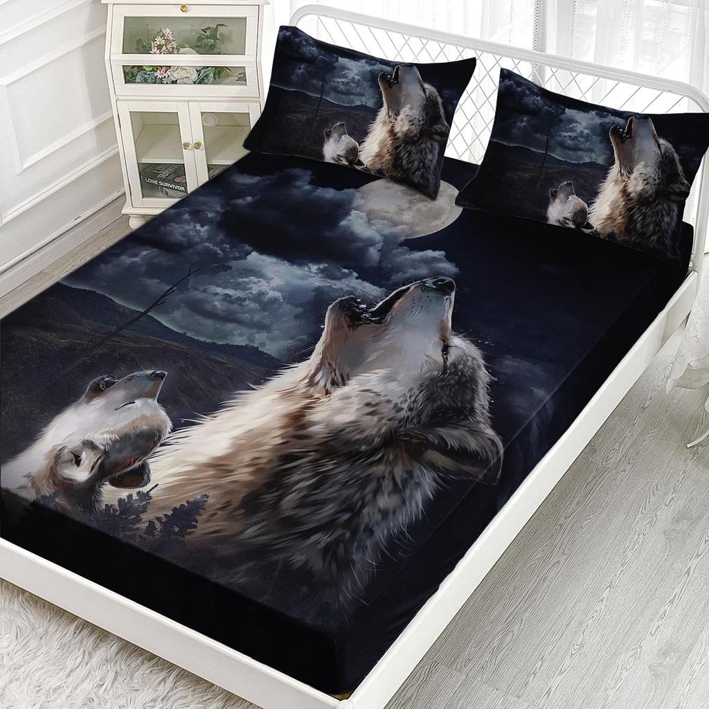 Purple Starry Night Galaxy Sheet Three-Piece Digital Printing Couple Outdoor Wolf Sheet Bedding