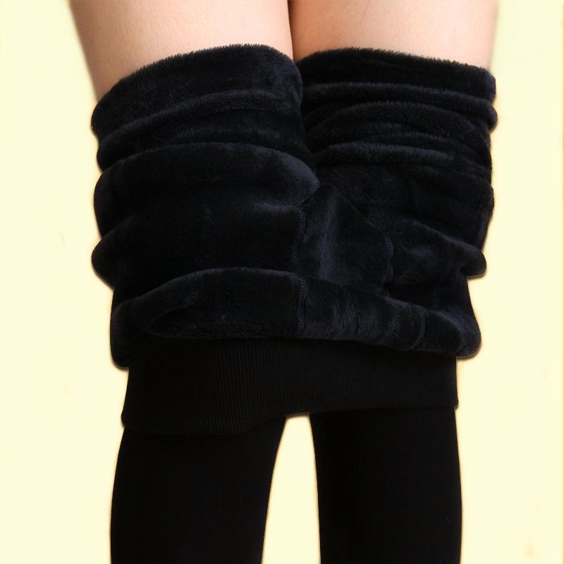 Women's High-Waisted Black Fleece-Lined Slimming Tights with Foot Stirrups for Autumn & Winter