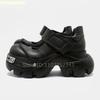 Fashion 2025 New Thick-Soled Mary Jane Shoes Women Punk Style Summer Shallow Round Toe Black Leather Shoes Height-Increasing Pumps