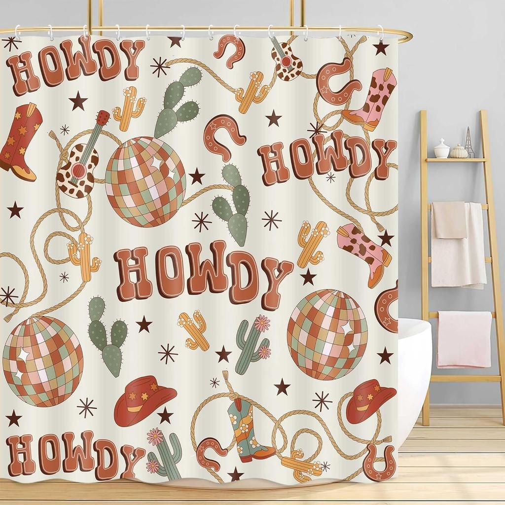 Western Shower Curtain,Abstract Aztec Geometric Southwestern Cactu Skull Bull Bath Accessories Decor, Navajo Native Shower