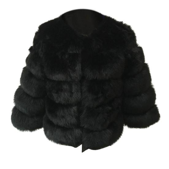 Women Winter Coat Faux Fur Thermal Sleeves Open Long Stitch Solid Color