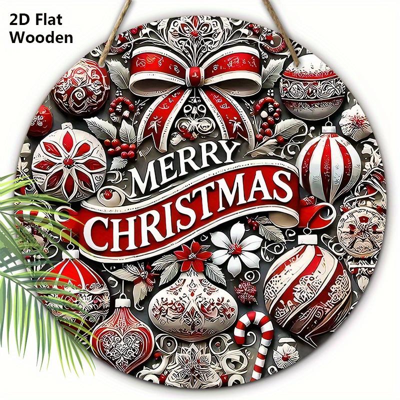 

Рождественская деревянная табличка с классическим узором в виде банта - Круглая табличка Navidad для входной двери, настенный декор - Идеальное рождественское украшение 20cm/7.87in красный