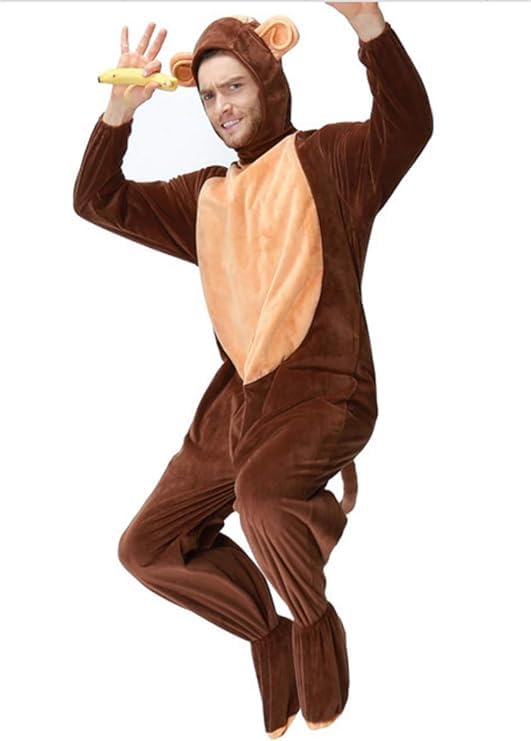 Cute Monkey Cosplay Costume Adult Animal Stage Party Fluffy Flannel Winter Warm for Indoor Cold Unisex [fanituhan] Set, Pajamas, Kigurumi, Costume,