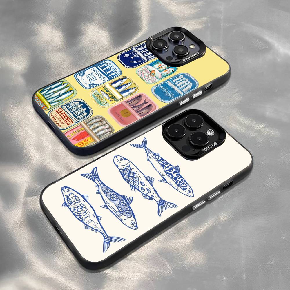 S-Sardinen F-Fisch Kunst Handyhülle Für iPhone 17,16,15,14,13,12,11 Plus,Pro Max,XS,Bunte Silber Schwarz Hülle