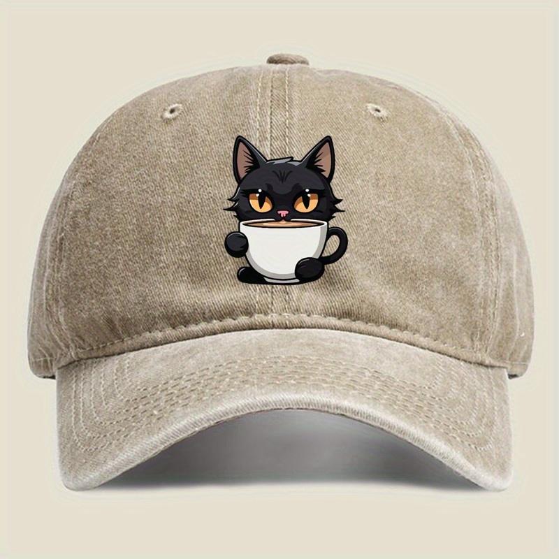 Unisex retro style baseball cap, cute cat cup design, hip-hop suitable for outdoor fishing and travel