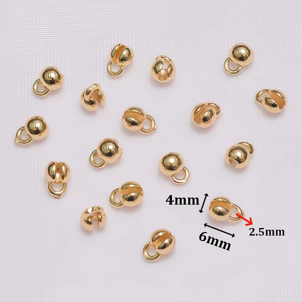 10PCS Brass Crimp End Beads 18K Gold Plated Tip Ball Chain Connector Clasp for DIY Necklace Bracelet Jewelry Making Accessories