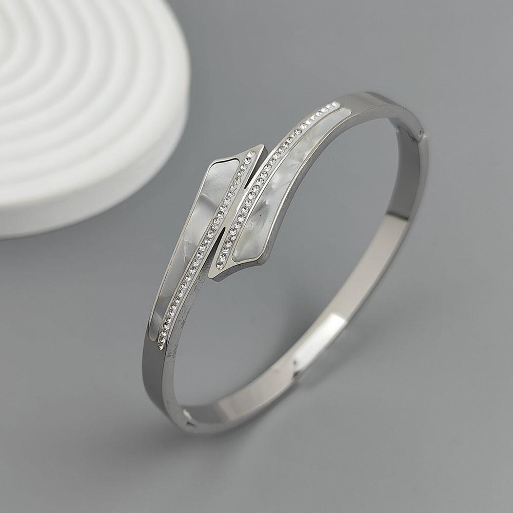 

New Cross Zircon White Shell Stainless Steel Gold Plated Bracelet 18K, High Quality Waterproof Couple Bracelet, Wife Gift серебряный