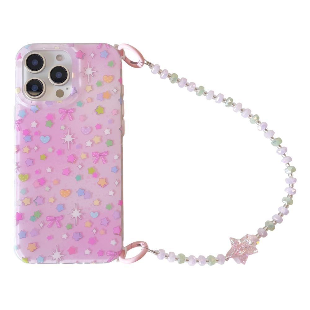 For iPhone 16 Pro Case IMD Star Design TPU Phone Cover with Beaded Strap