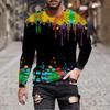 Men Rainbow Paint Splash Long‑Sleeve T‑Shirt Colorful Ink Graffiti Tee Novelty Abstract Art Casual Long Sleeve Shirts