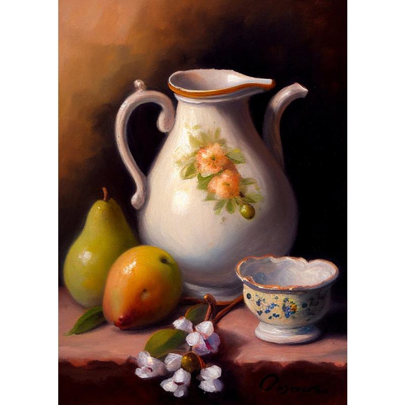 Apple Lemon Tree Still Life Canvas Painting Poster Vintage Fruit Print, Neutral Botanical Antique Kitchen Wall Art  Home Decor