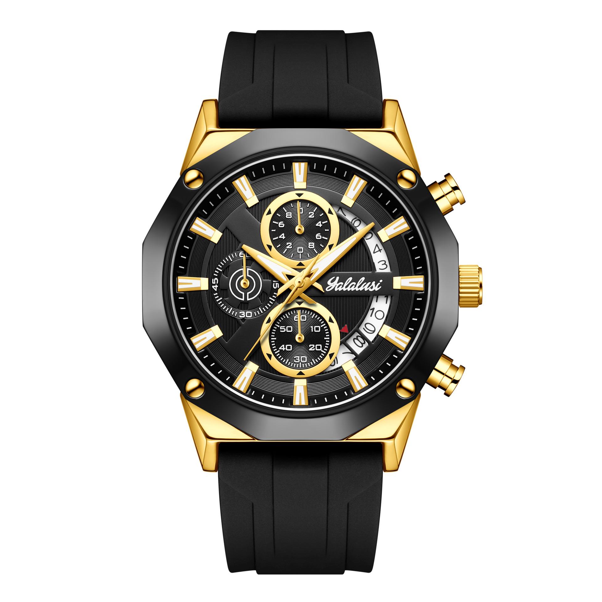 Multifunctional Quartz Men S Watch Chronograph Silicone Strap Watch 913