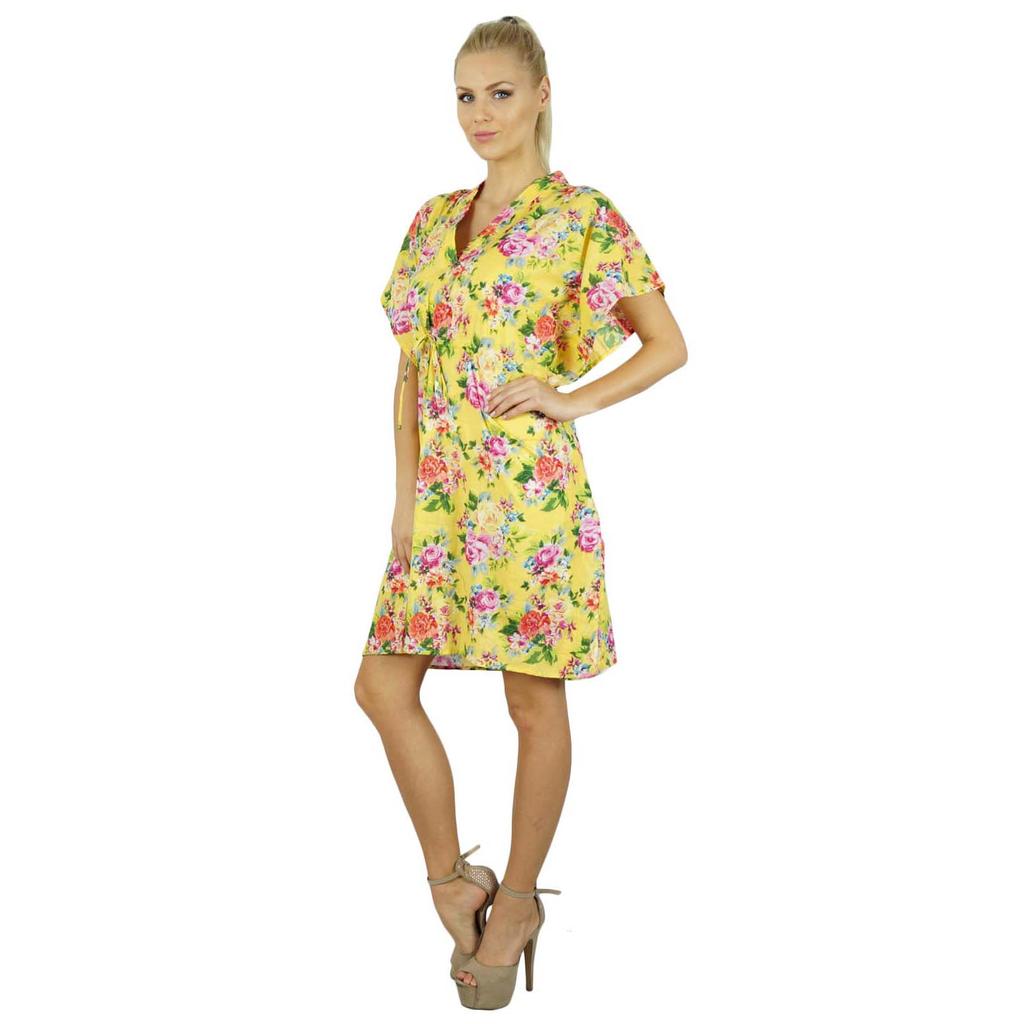 Bimba Women Floral Kaftan Bridesmaid Short Cotton Caftan Beach Coverup