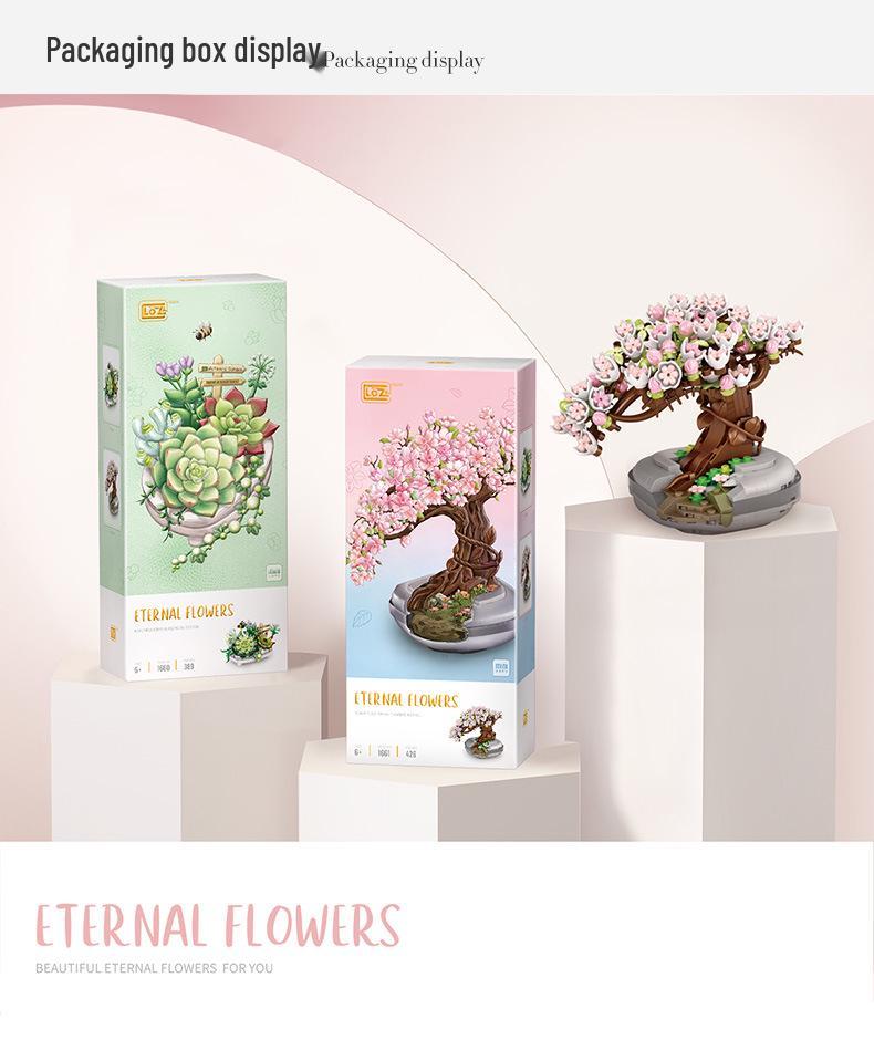 LOZ Succulent & Cherry Blossom Bonsai Building Blocks - Flower Bouquet Toy for Girls Gift Assembly