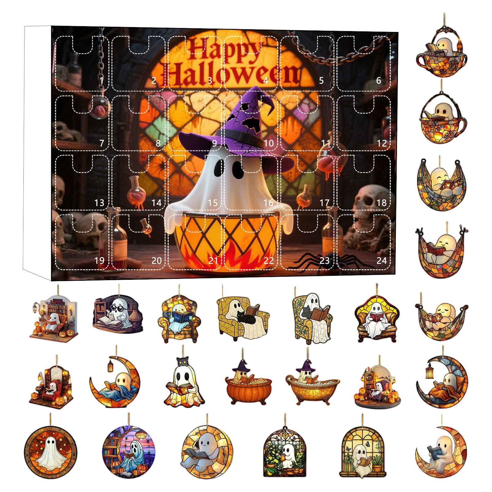 

Календарь обратного отсчета до Хэллоуина, Подвесной Адвент-календарь с 24 штуками украшений для ванны с пеной, Милые украшения в виде книги для чтения для вечеринки, Праздничные украшения One Size