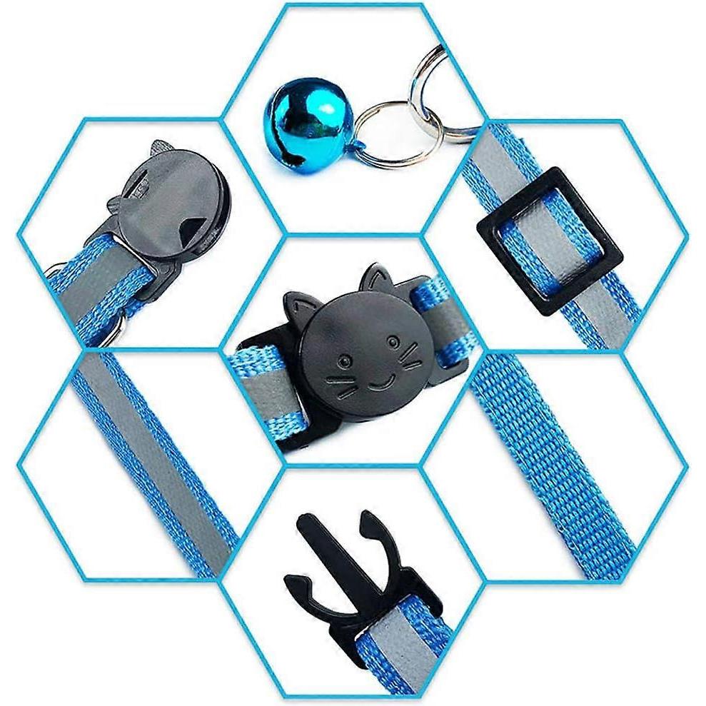 6X Cats Anti Strangulation Collar Kittens Puppy Reflective Adjustable with Bell and Safety Buckle, Fits Most Household Cats, 6pcs,2024 Ping
