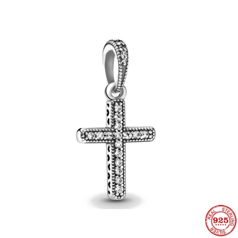 925 Silver Sparkling Cross Safety Chain Dangle Charm Buddha statue Goddess Bead Fit Original Bracelet DIY Jewelry For Women Gift