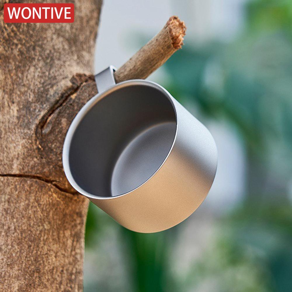 Small Titanium Coffee Cup Double Layer Cup Outdoor Camping Tableware Anti scald strap handle Tea tasting cup