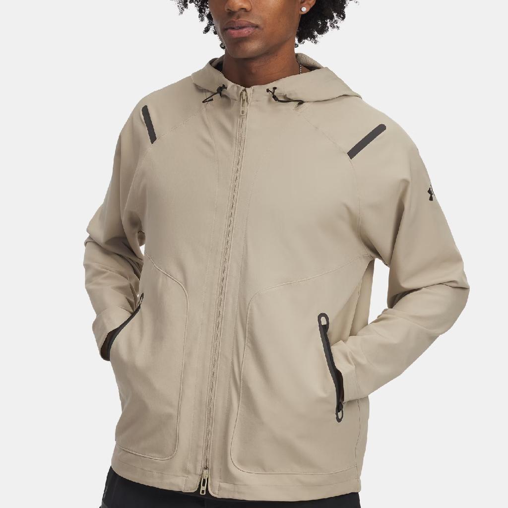 Under Armour Unstoppable Series Hooded Zipper Fashion Solid Jacket Men jackets Urban-Khaki 1370494-299