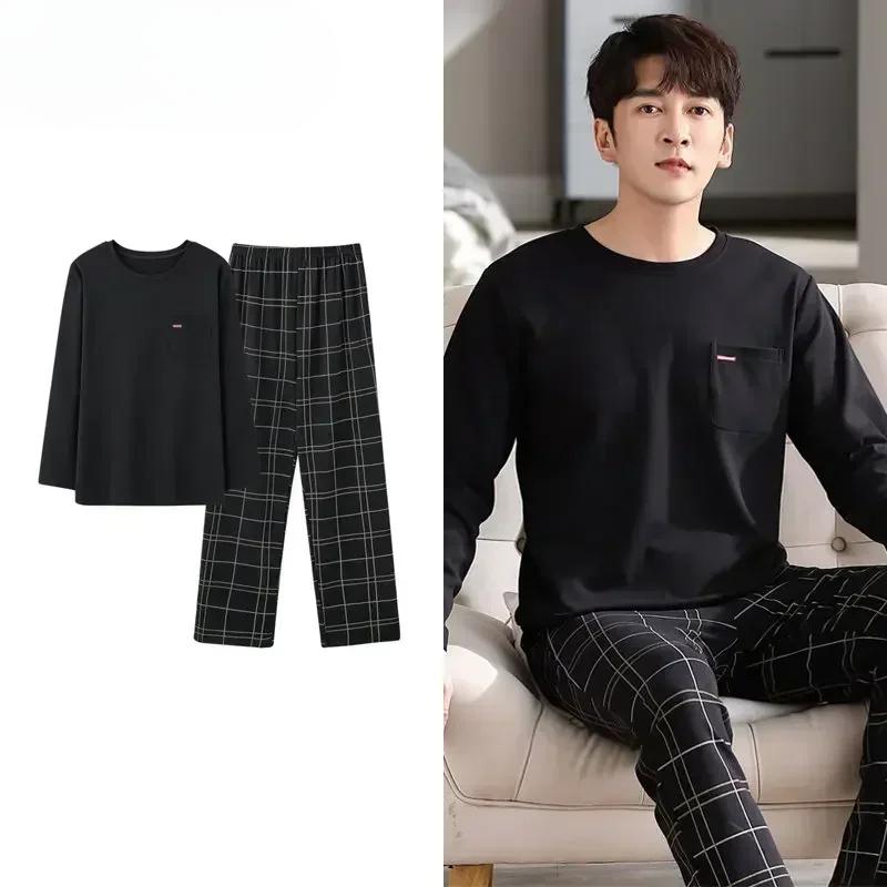 Hjorteutskrift Elegant pyjamassett for mann Høst Vinter Mote Myk bomull Herre Loungewear Komfortabelt nattøy