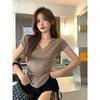Women's V Neck Short Sleeve T Shirts Slim Fit Solid Color Casual Tops Tees