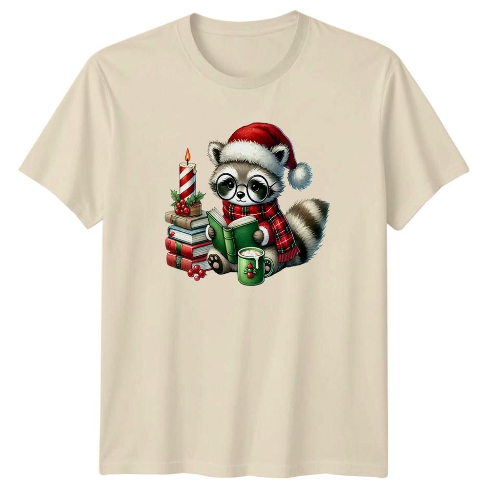 Raccoon Christmas Reading Holidays Unisexs TShirt Unisexs Tee Graphic Unisex Top