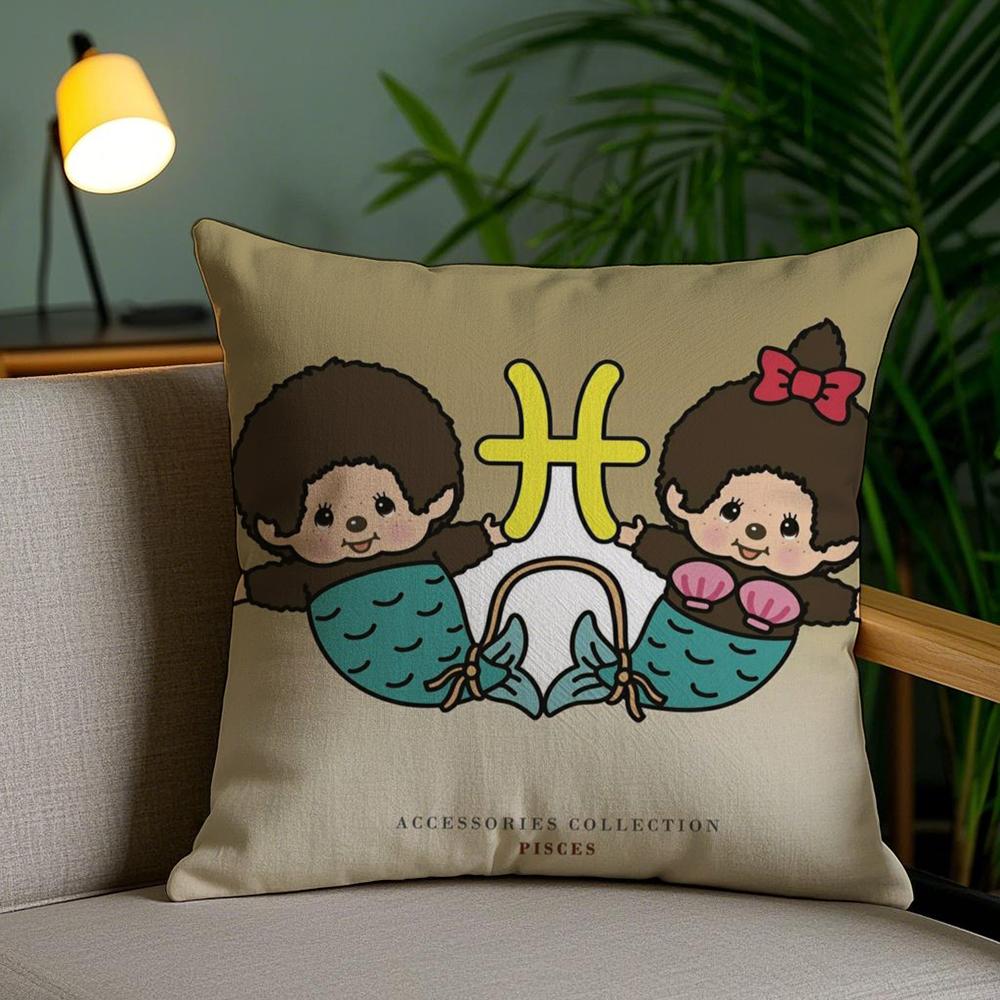 Cartoon M-Monchhichis Cushion Cover Plush Fabric Soft Double-Sided Printed Invisible Zipper Sofa Pillow Case Home Decor
