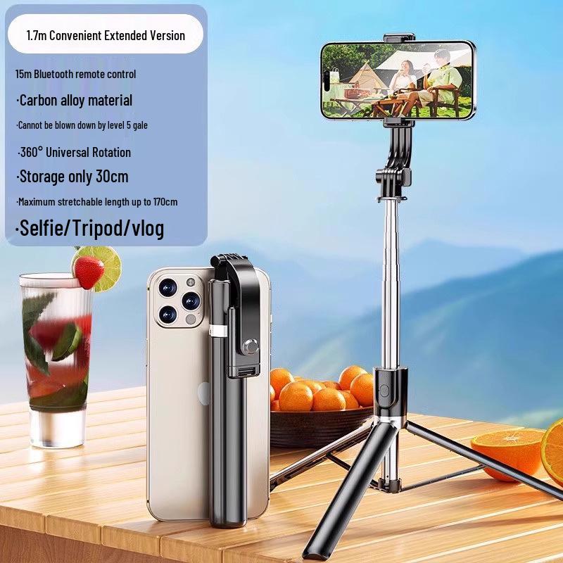 Portable Bluetooth Selfie Stick & Tripod with Remote Control - Foldable and Floor-standing