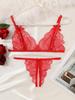 New Women Sexy Lingerie Red Bra Panties Set Cute Bow Ultrathin Lace Underwear Set Temptation Erotic  Outfits For Pretty Girls
