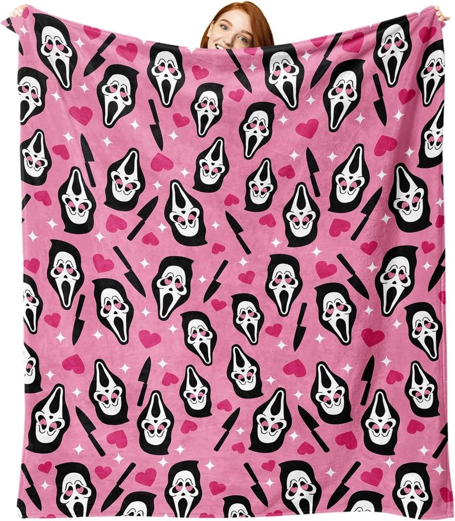 1PC Halloween Theme Throw Blanket Skull Mask Horrible Arts Thin Blanket Gifts for Couch Bed Car Home Camping All Season Use