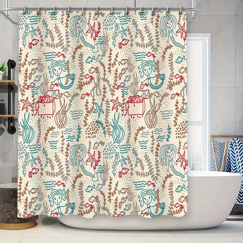 

Ocean Fish Shower Curtain Sea Life Coastal Bathroom Decor Nautical Beach Vibes Waterproof Fabric Liner 90x180cm