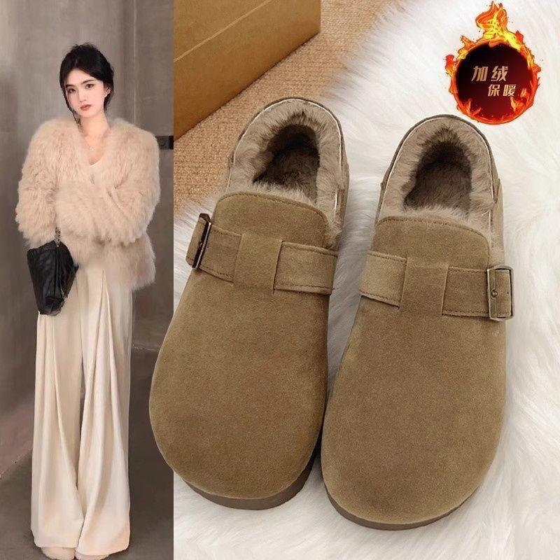 22 autumn and winter velvet all-inclusive retro Birkenstocks purchase cotton shoes Doudou shoes fluffy shoes snow boots