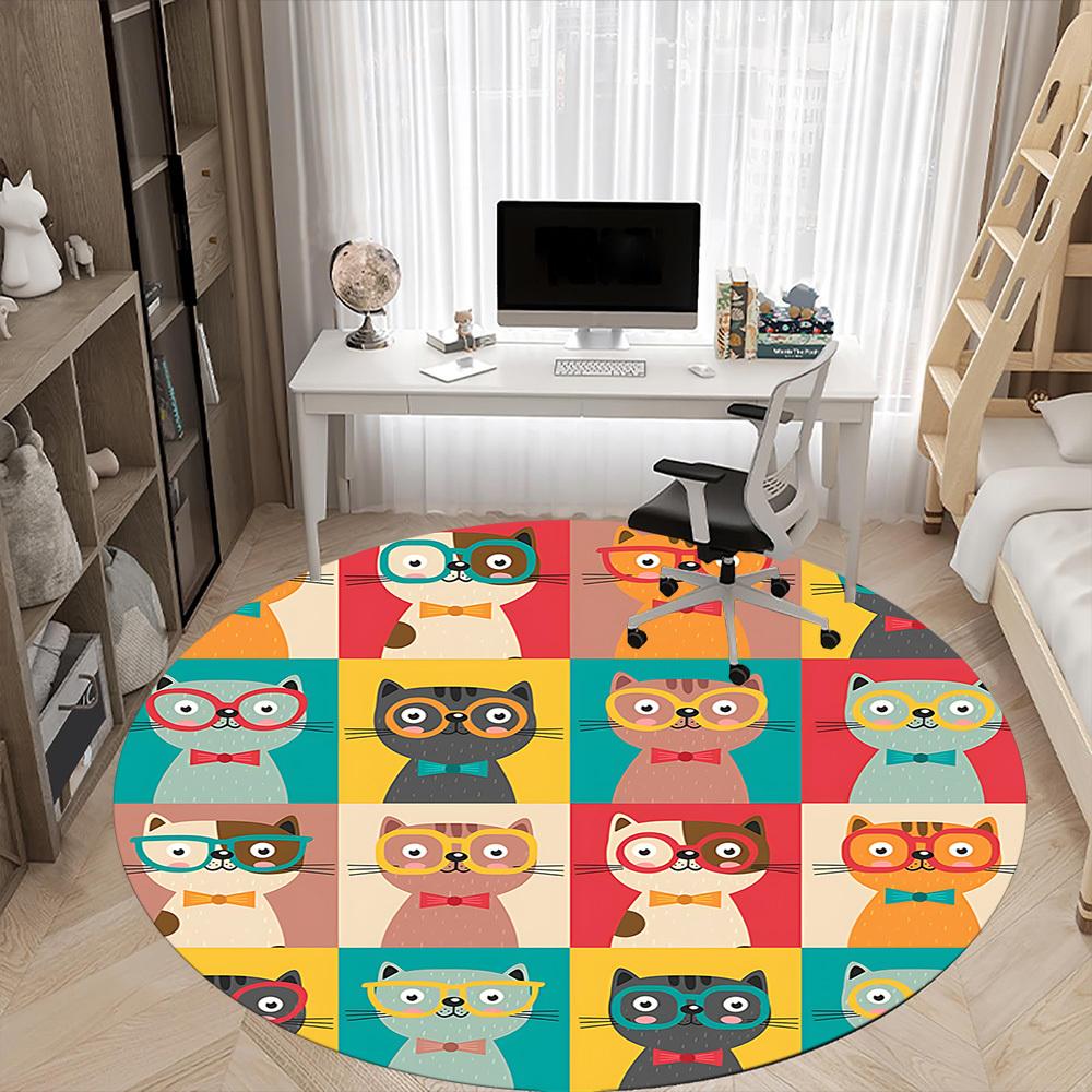 1pc Glasses Cats Office Round Area Rug,  Mat Suitable ForOffice, Under Office Chairs Bedroom Living Room Home Decor, Room Deco