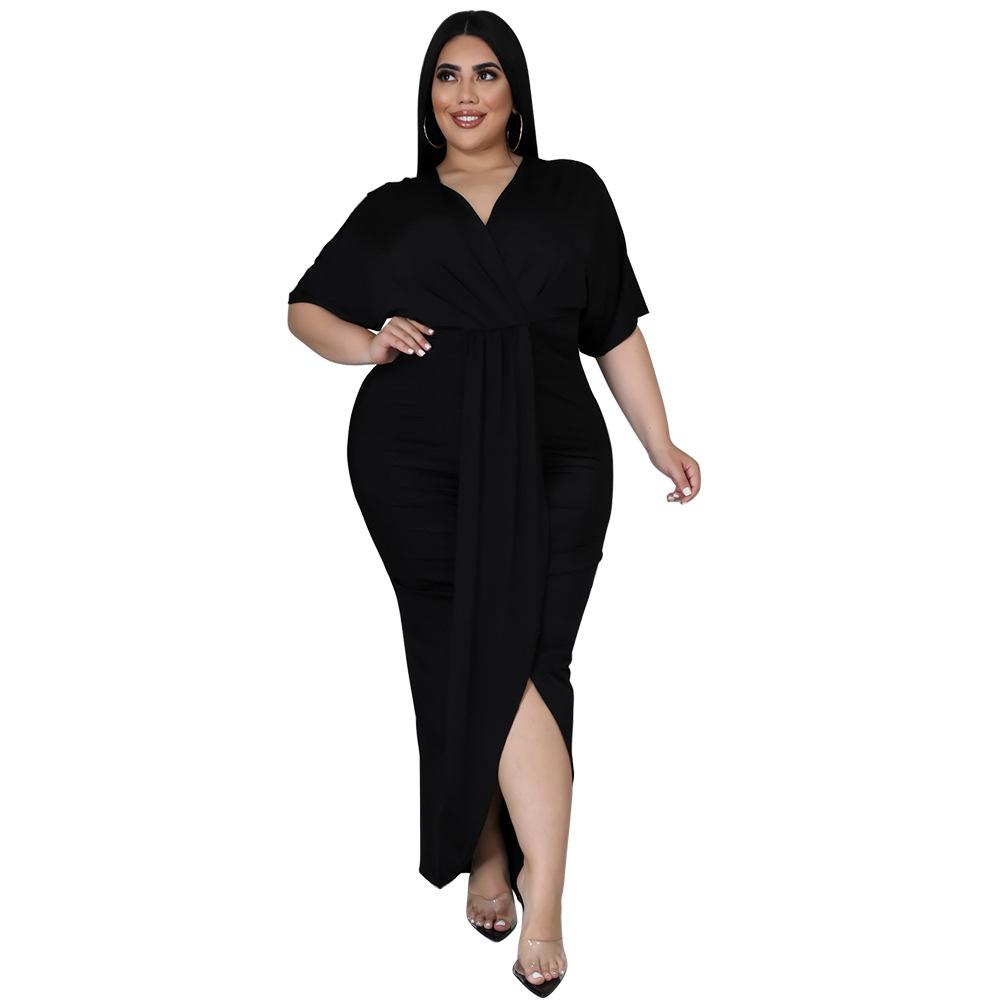 Fashion Plus Size Women's Sexy Nightclub Irregular Split V-Neck Dress