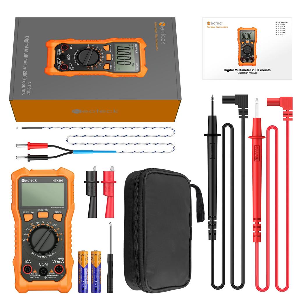 Neoteck Digital 2000 Supports Duty NCV Auto Manual Storage Japanese Instruction Manual Included Multimeter, Counts, AC/DC Voltage, AC/DC Current,