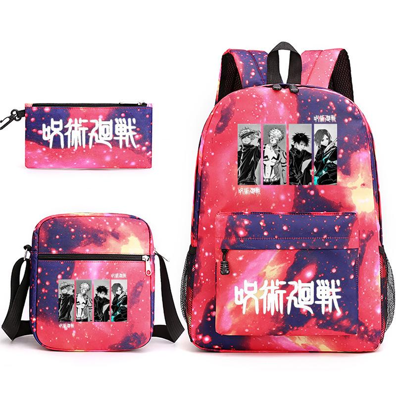 Large Capacity Schoolbag with Shoulder Strap; Student Three-piece Pencil Case Set