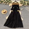 French temperament high-end sequined embroidered bead mesh stitching long-sleeved waist dress women's thin temperament elegant long dress