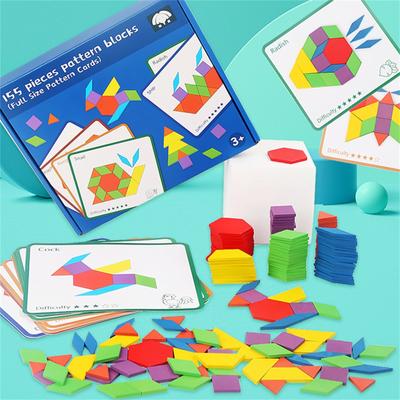 155 Pcs Holz Muster Set Geometrische Form Puzzle Kindergarten Klassische Pädagogisches Montessori Tangram Spielzeug